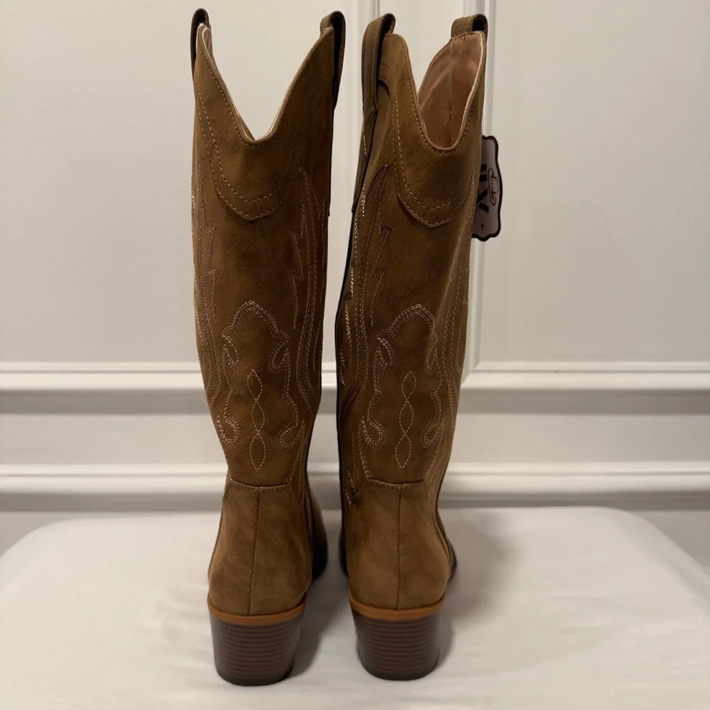 IUV Women’s Western Cowboy Boots Size 8 Tan Brown Suede CB058-BR - Picture 5 of 8